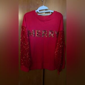 White Birch Red Ribbed Knit Top